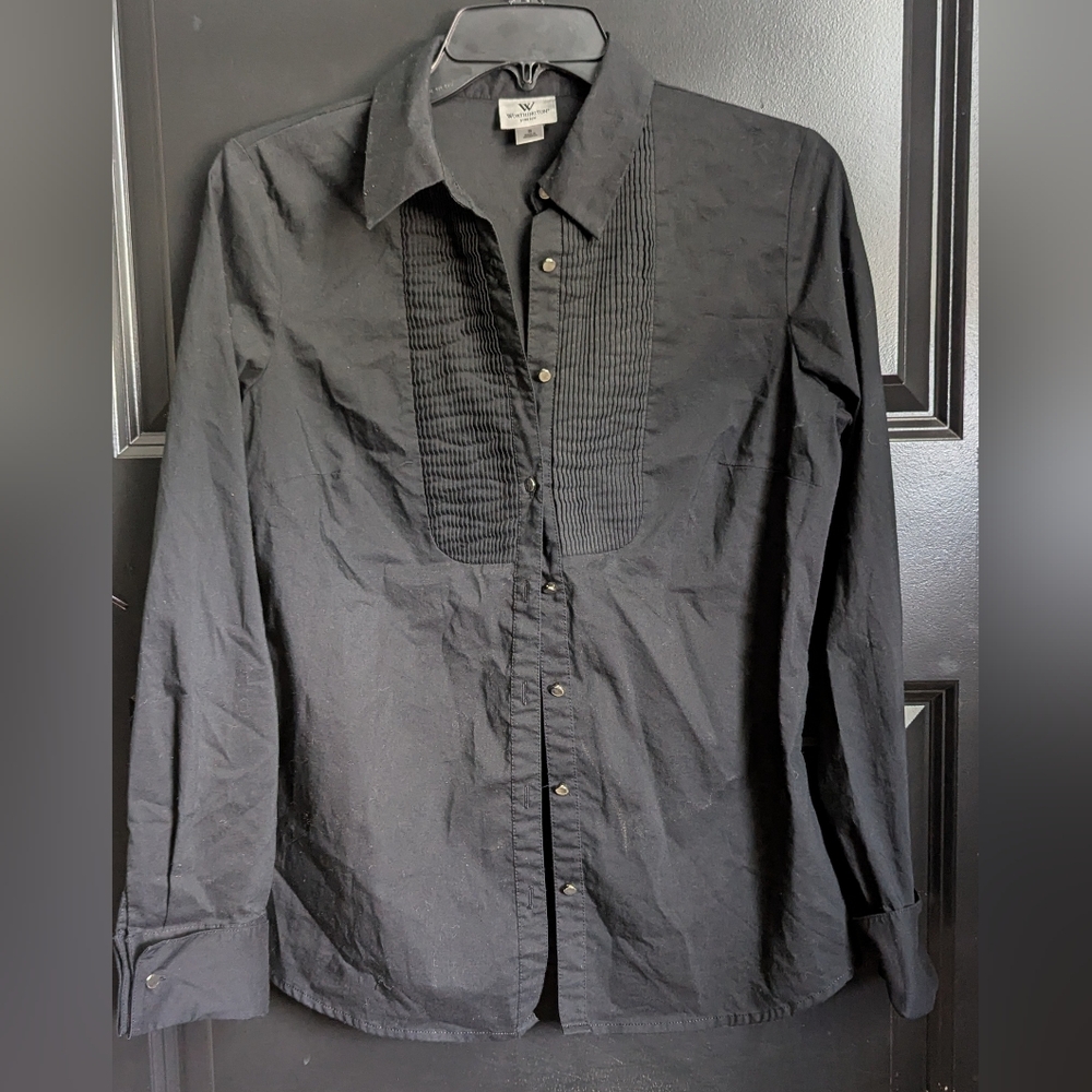 WORTHINGTON Women's Classic Black Tux Shirt Sz Small
